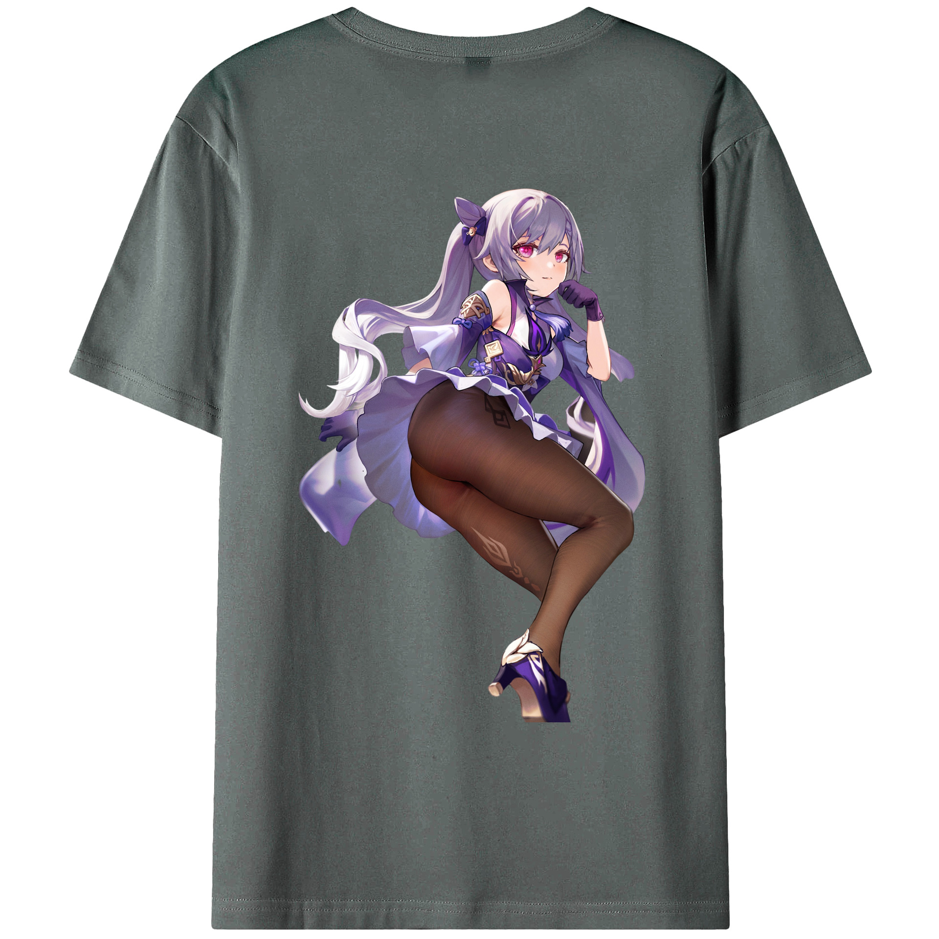 げんし神 刻晴 こくせい genshin Kokusei 綿100％ メンズ半袖Tシャツ（バックプリント） 通気性